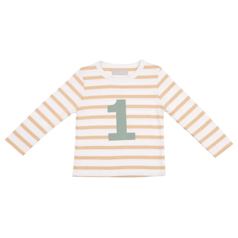 Bob & Blossom Number T-Shirts | Biscuit, White & Green Striped