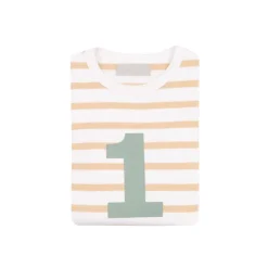 Bob & Blossom Number T-Shirts | Biscuit, White & Green Striped