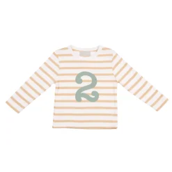 Bob & Blossom Number T-Shirts | Biscuit, White & Green Striped