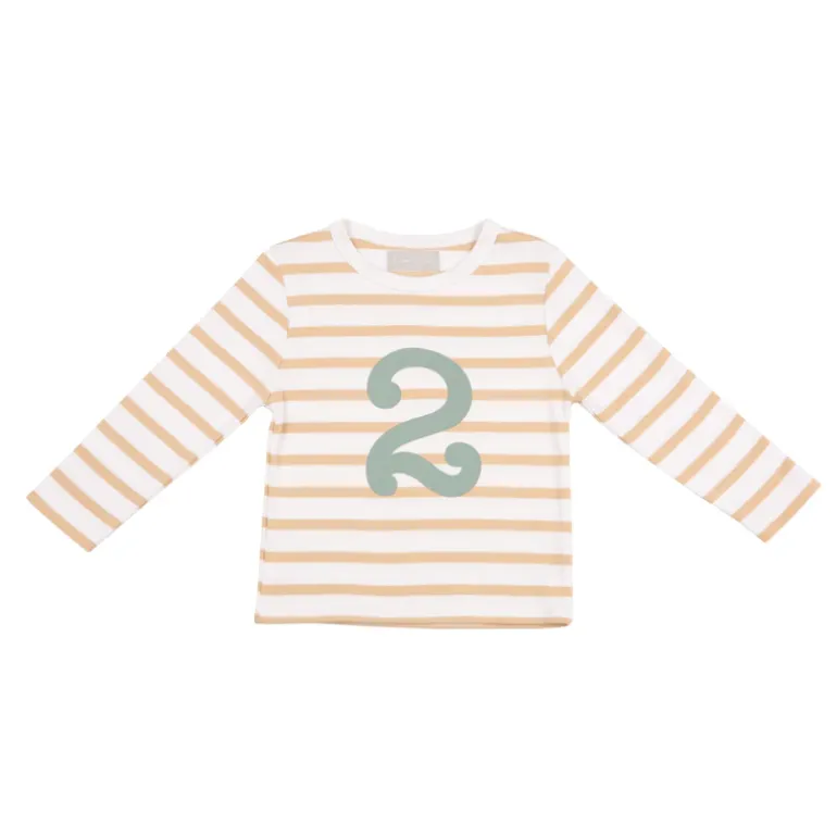 Bob & Blossom Number T-Shirts | Biscuit, White & Green Striped