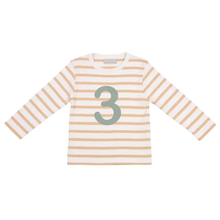 Bob & Blossom Number T-Shirts | Biscuit, White & Green Striped
