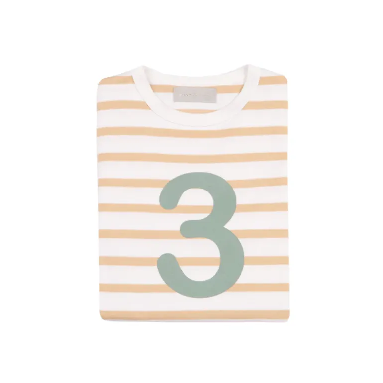 Bob & Blossom Number T-Shirts | Biscuit, White & Green Striped