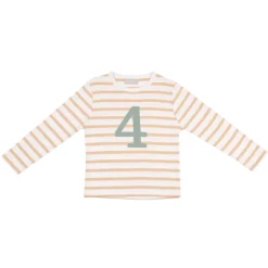 Bob & Blossom Number T-Shirts | Biscuit, White & Green Striped