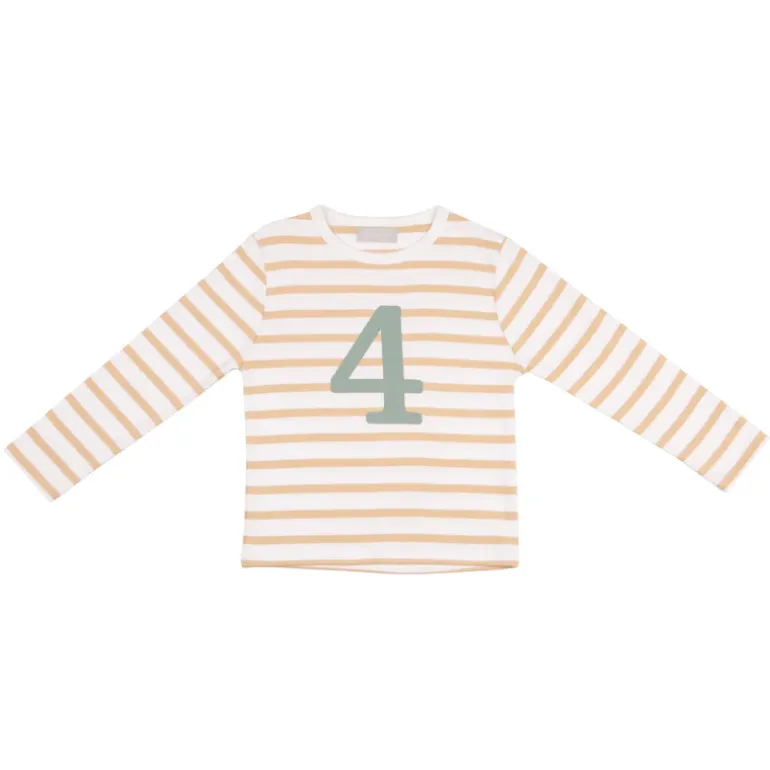 Bob & Blossom Number T-Shirts | Biscuit, White & Green Striped