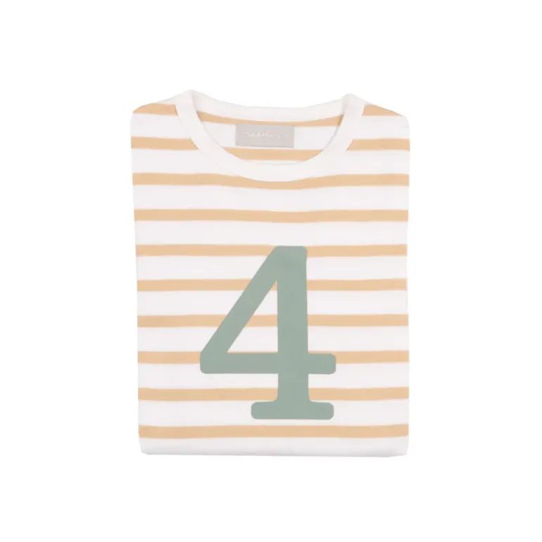 Bob & Blossom Number T-Shirts | Biscuit, White & Green Striped