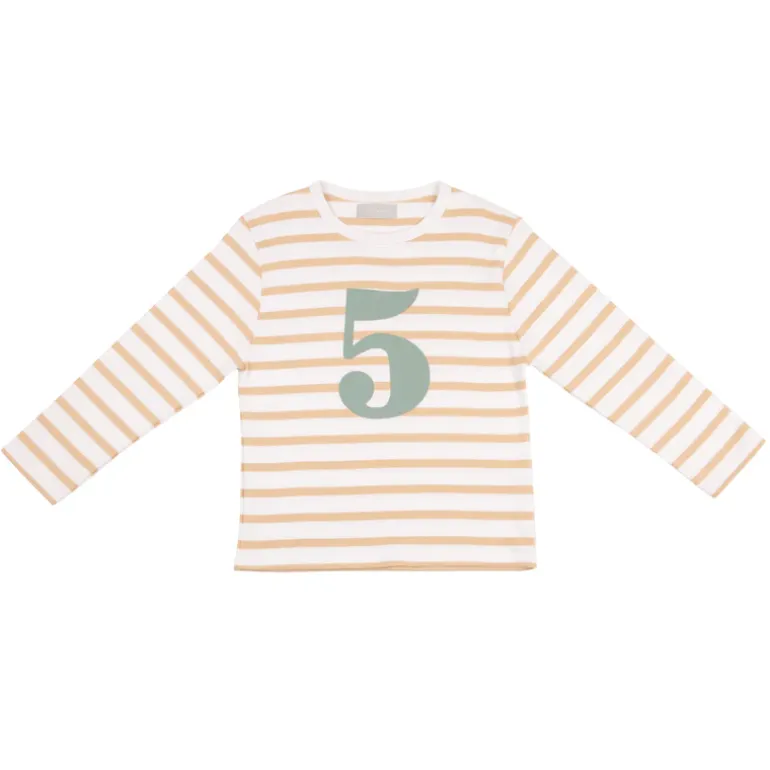 Bob & Blossom Number T-Shirts | Biscuit, White & Green Striped