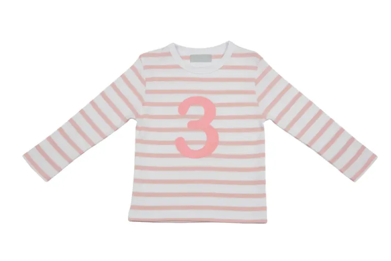 Bob & Blossom Number T-Shirts | Dusty Pink & White Striped