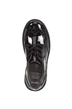 Geox School Shoes | Casey Brogue Lace-Up | Patent Black