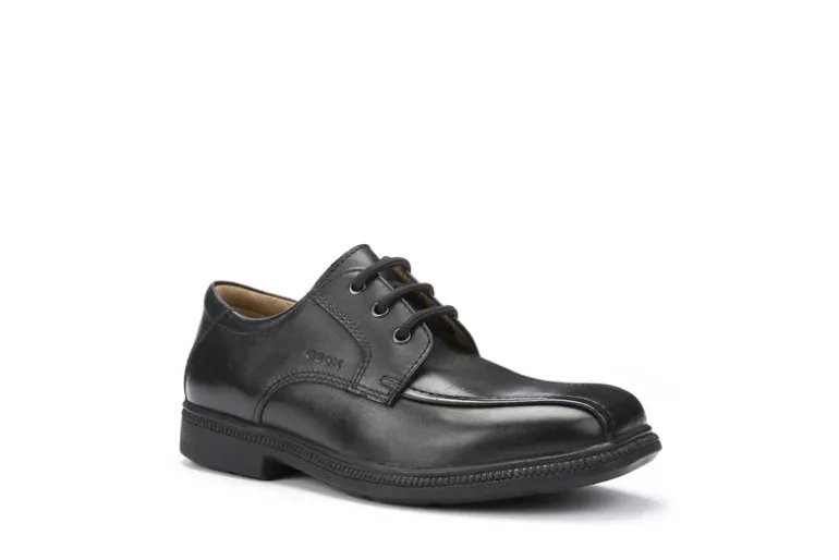 Geox School Shoes | Federico Stitch Lace Up | Black Leather