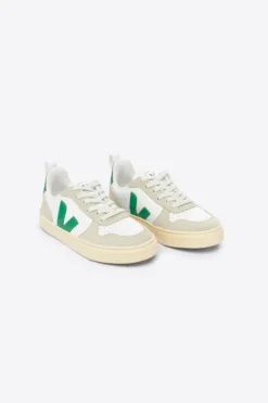 Veja Kids Trainers | V-10 Lace | White, Emeraude & Almond